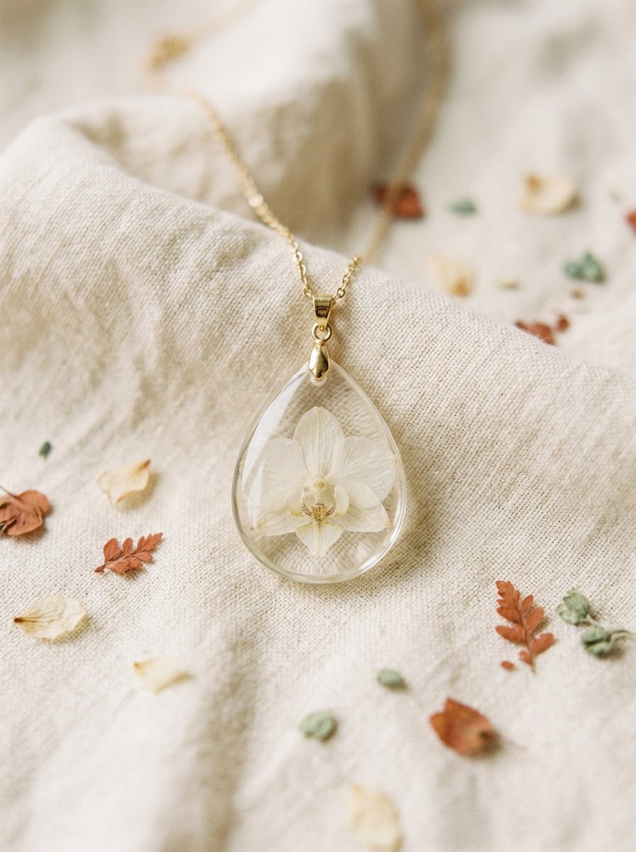 Joyería artesanal con flores naturales preservadas