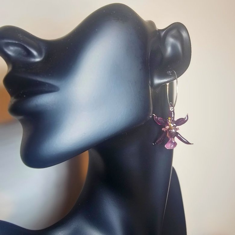 Pendientes de Oncidium Morado — Flor Natural Artesanal en Plata 925