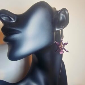 Pendientes de Oncidium Morado — Flor Natural Artesanal en Plata 925